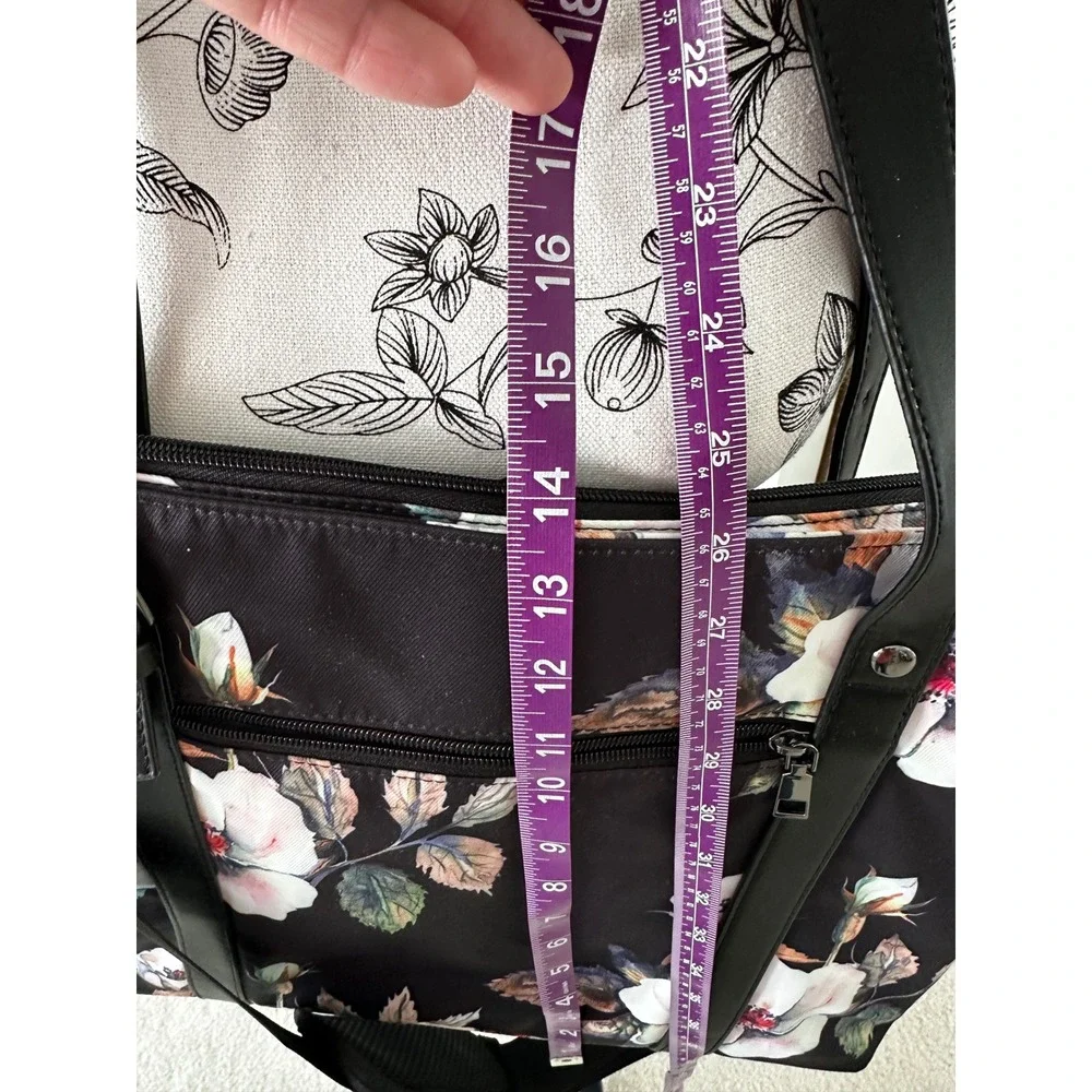 Mosiso Laptop Tote Bag Black Hibiscus Print USB Charging Port Crossbody Strap